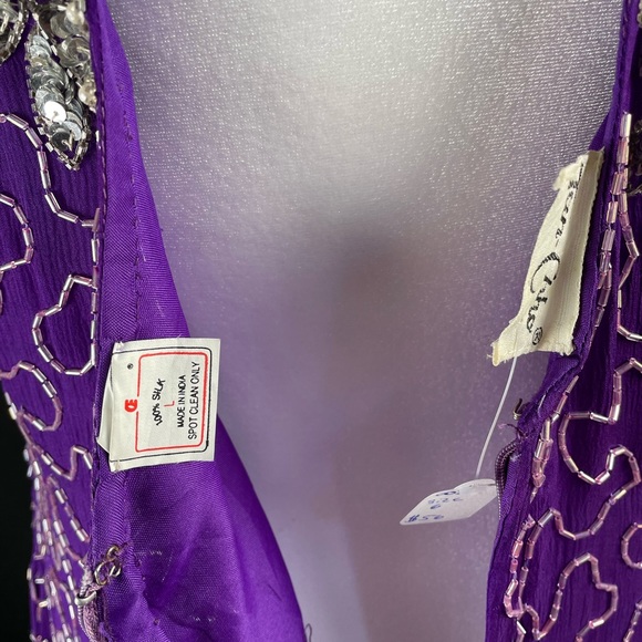 Purple vintage silk dress with hand beading - Picture 3 of 8